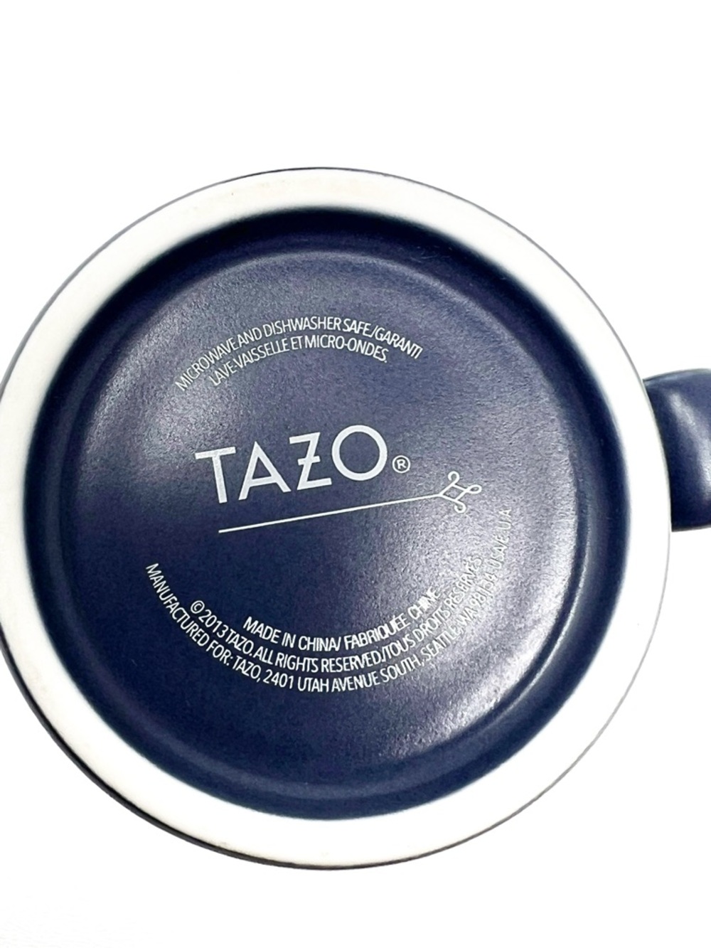 Tazo Navy Blue Ceramic Mugs 2013 Set of Two 14 oz Ornate Handle Coffee Tea EUC - Picture 7 of 8
